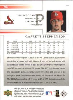 2002 Upper Deck #296 Garrett Stephenson Back