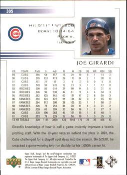 2002 Upper Deck #305 Joe Girardi Back