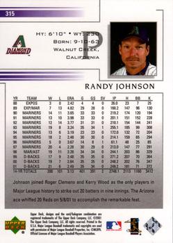 2002 Upper Deck #315 Randy Johnson Back