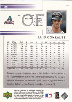 2002 Upper Deck #319 Luis Gonzalez Back