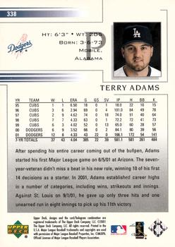 2002 Upper Deck #338 Terry Adams Back