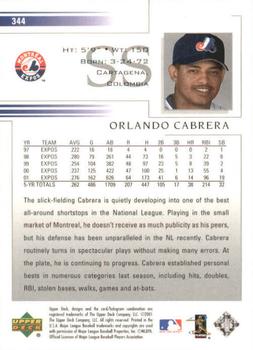2002 Upper Deck #344 Orlando Cabrera Back