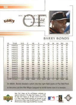 2002 Upper Deck #356 Barry Bonds Back