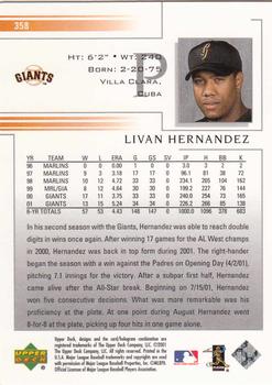 2002 Upper Deck #358 Livan Hernandez Back