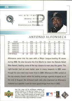 2002 Upper Deck #374 Antonio Alfonseca Back