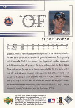 2002 Upper Deck #389 Alex Escobar Back