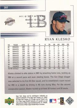 2002 Upper Deck #397 Ryan Klesko Back