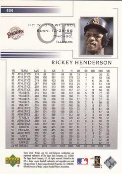 2002 Upper Deck #404 Rickey Henderson Back