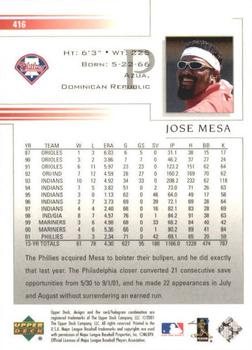 2002 Upper Deck #416 Jose Mesa Back