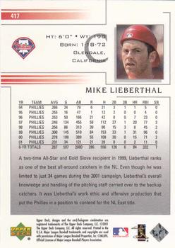 2002 Upper Deck #417 Mike Lieberthal Back