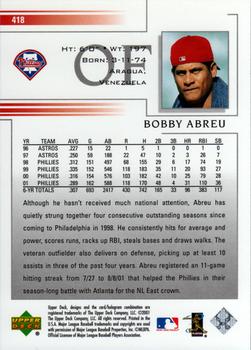 2002 Upper Deck #418 Bobby Abreu Back