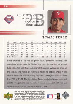 2002 Upper Deck #419 Tomas Perez Back