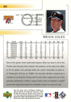 2002 Upper Deck #423 Brian Giles Back