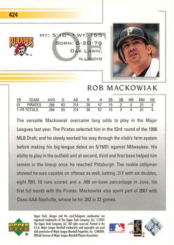 2002 Upper Deck #424 Rob Mackowiak Back