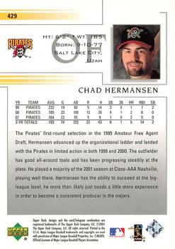 2002 Upper Deck #429 Chad Hermansen Back