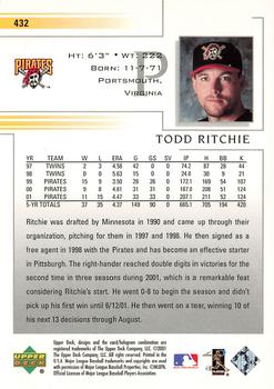 2002 Upper Deck #432 Todd Ritchie Back