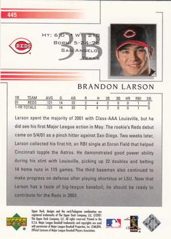 2002 Upper Deck #445 Brandon Larson Back