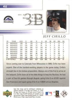 2002 Upper Deck #452 Jeff Cirillo Back