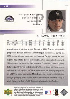 2002 Upper Deck #457 Shawn Chacon Back
