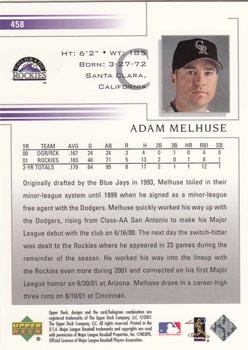 2002 Upper Deck #458 Adam Melhuse Back