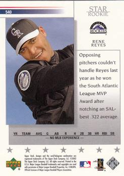 2002 Upper Deck #540 Rene Reyes Back