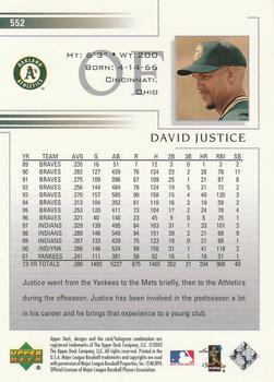 2002 Upper Deck #552 David Justice Back