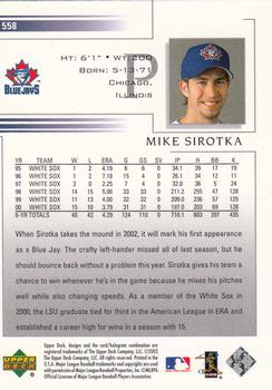 2002 Upper Deck #558 Mike Sirotka Back