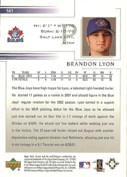 2002 Upper Deck #561 Brandon Lyon Back