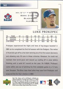 2002 Upper Deck #562 Luke Prokopec Back