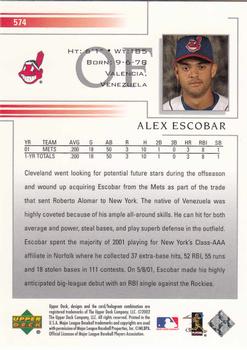 2002 Upper Deck #574 Alex Escobar Back