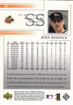 2002 Upper Deck #583 Mike Bordick Back