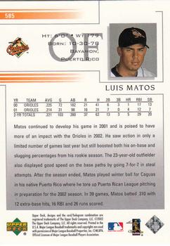 2002 Upper Deck #585 Luis Matos Back
