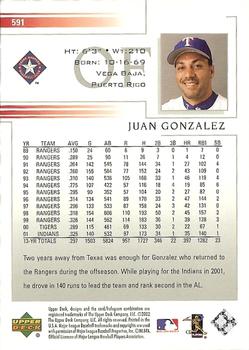 2002 Upper Deck #591 Juan Gonzalez Back