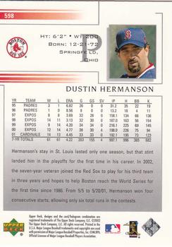 2002 Upper Deck #598 Dustin Hermanson Back