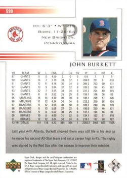 2002 Upper Deck #599 John Burkett Back
