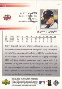 2002 Upper Deck #616 Matt LeCroy Back