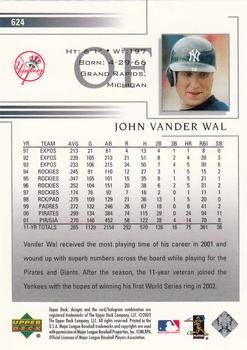 2002 Upper Deck #624 John Vander Wal Back