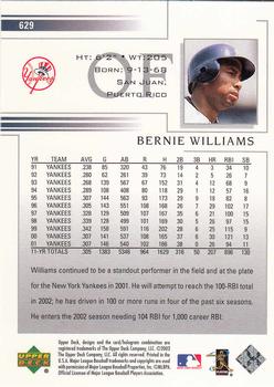 2002 Upper Deck #629 Bernie Williams Back