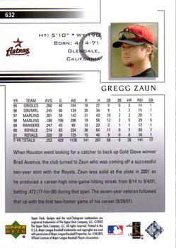 2002 Upper Deck #632 Gregg Zaun Back