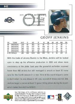 2002 Upper Deck #642 Geoff Jenkins Back