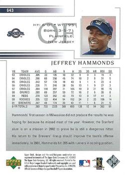 2002 Upper Deck #643 Jeffrey Hammonds Back