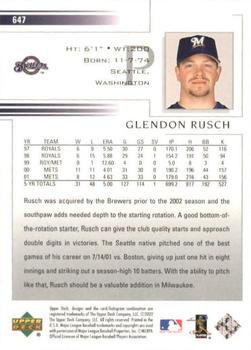 2002 Upper Deck #647 Glendon Rusch Back