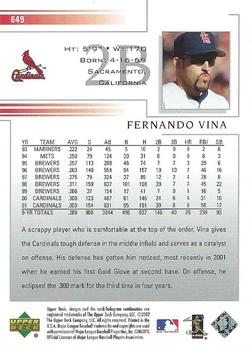 2002 Upper Deck #649 Fernando Vina Back