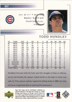 2002 Upper Deck #657 Todd Hundley Back