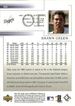 2002 Upper Deck #666 Shawn Green Back