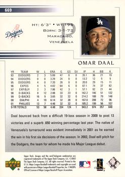 2002 Upper Deck #669 Omar Daal Back