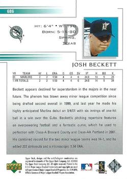 2002 Upper Deck #686 Josh Beckett Back