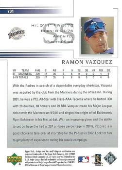 2002 Upper Deck #701 Ramon Vazquez Back
