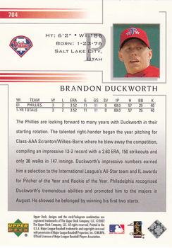 2002 Upper Deck #704 Brandon Duckworth Back