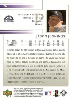 2002 Upper Deck #724 Jason Jennings Back